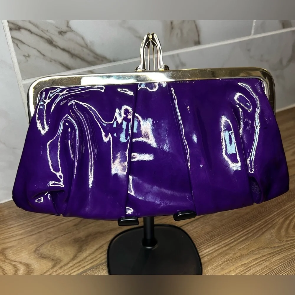 Christian Louboutin Miss Loubi Patent Leather Clutch on a Chain in Purple